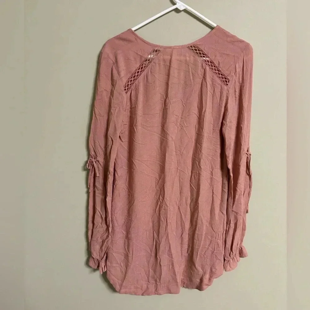Free People Top Dusty Rose Peasant Tunic Boho Flowy Size XS Long Sleeve